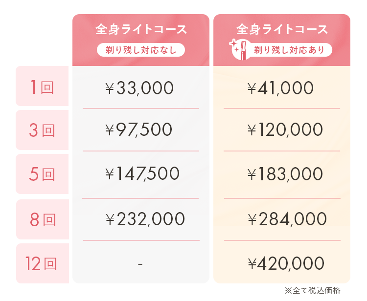 全身ライトコース料金