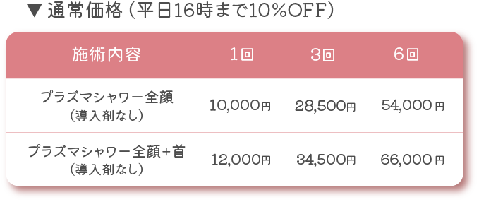 プラズマシャワー料金1