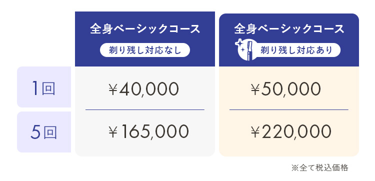 全身ベーシックコース料金表